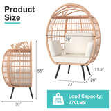 ZENPETIO Wicker Egg Chair, Oversized Indoor Outdoor Lounger with 4 UV Resistant Cushions, Storage Bag, All-Weather Wicker Egg Lounger Chair for Patio, Backyard, Living Room, 370lbs Capacity - White ZENPETIO