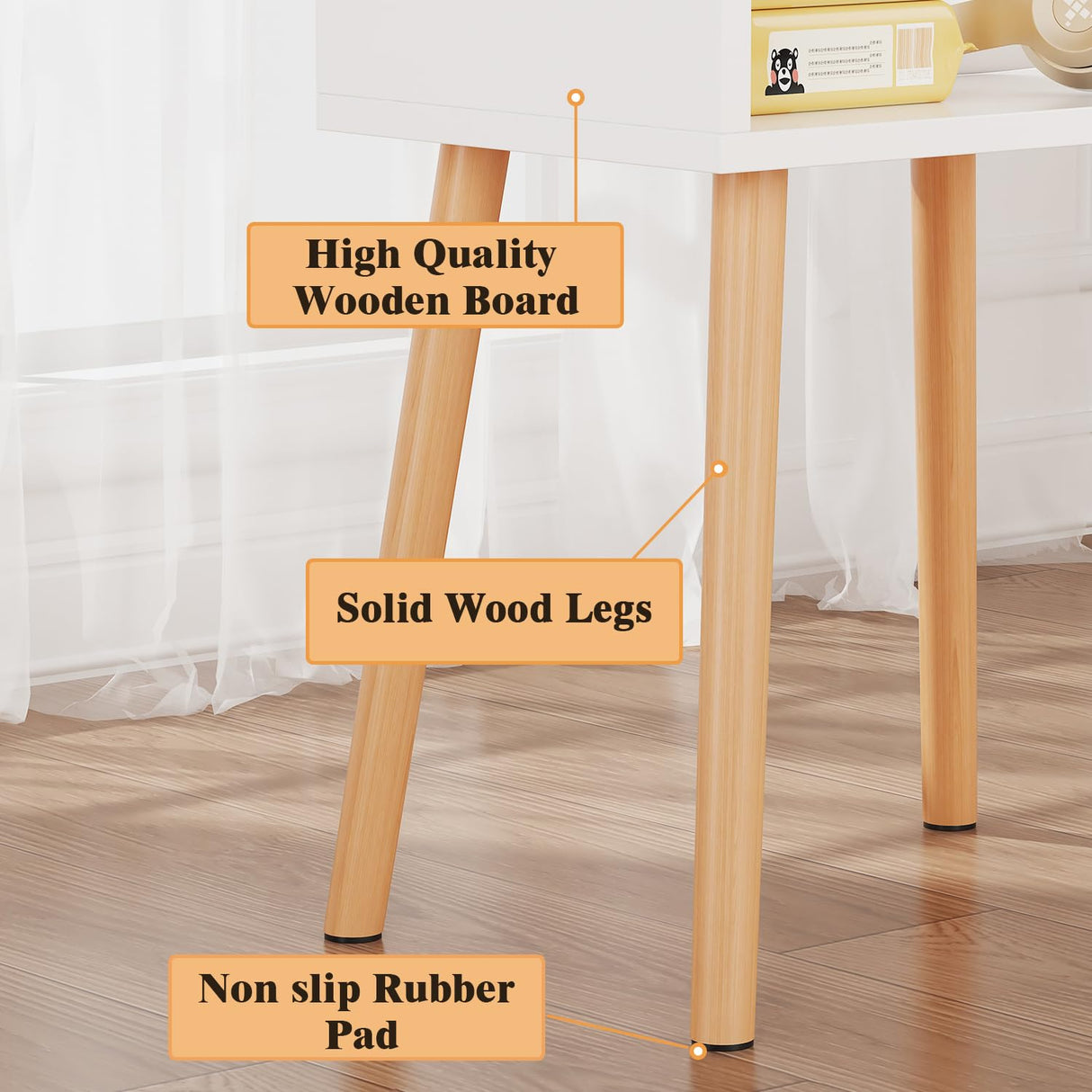 LUCKNOCK Night Stand, Modern Bedside Tables, Mid Century Nightstands with Open Storage Shelf, Wood Bedside Table, Small Night Stands for Bedroom, High Night Table, White. LUCKNOCK