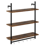 Bestier 3 Tier Industrial Pipe Shelving, Floating Book Shelves for Wall, Storage Hanging Shelves with Towel Bar for Bathroom Organizer Bedroom Kitchen Plants Office. 31.5 Inch Rustic Brown Bestier