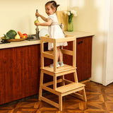 Kitchen Step Stool for Kids with Safety Rail,Toddler Standing Tower for Kitchen Counter, Baby Montessori Stool,Solid Wood Construction,Natural Wiifo