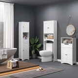 Bealife Over The Toilet Storage Cabinet with Open Shelf, Organizer with Adjustable Shelf and Double Doors,Over The Toilet Storage Shelf Free Standing- White Bealife