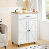 HOOBRO Kitchen Island with Power Outlet, Kitchen Storage Island with Large Worktop, Spice Rack and Drawer, Rolling Kitchen Cart on Wheels, for Kitchen and Dining Room, White and Natural WN88UZD01 HOOBRO