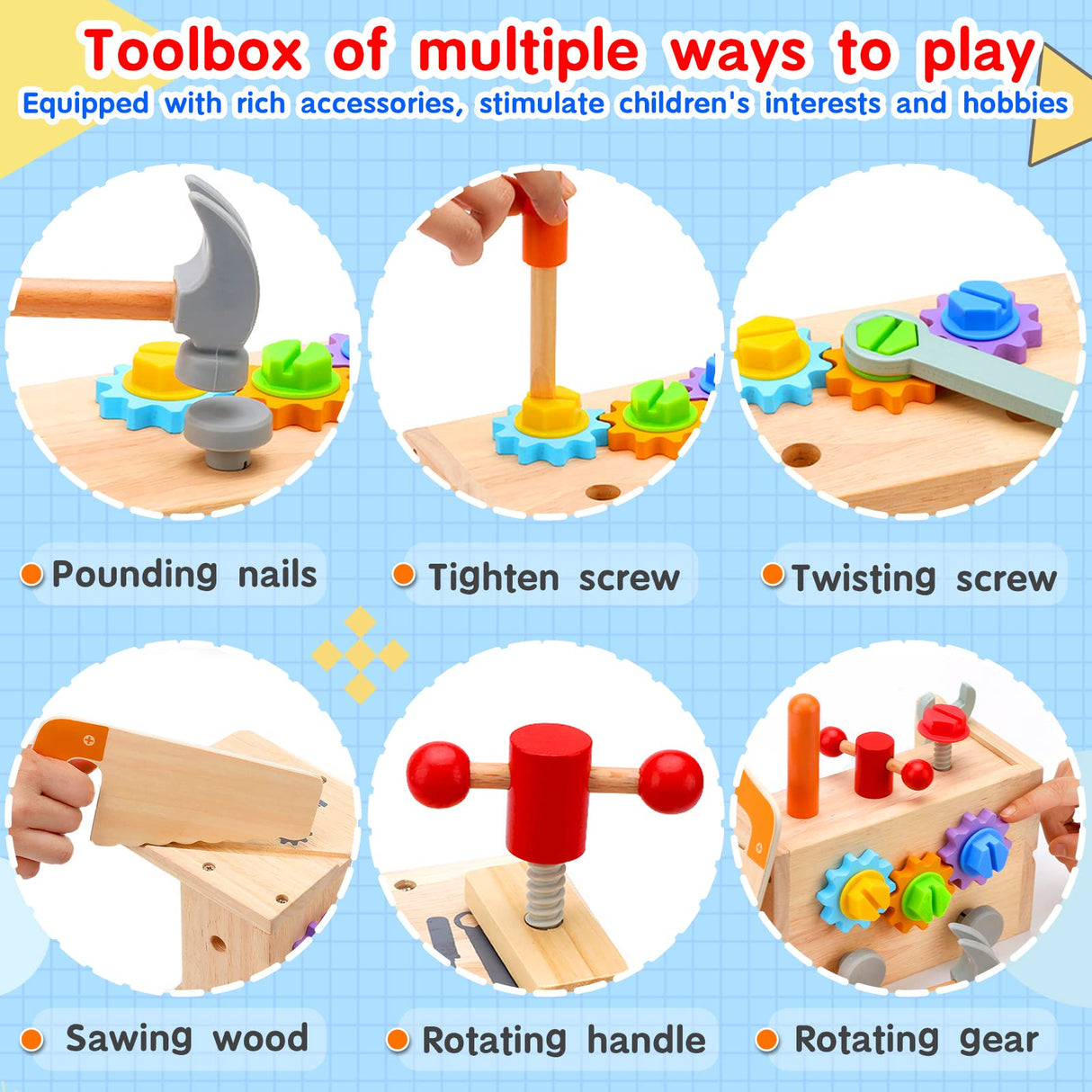 Mgtfbg Kids Tool Set - 29 PCS Wooden Toddler Tool with Box, Montessori STEM Educational Pretend Play Construction Toy for 2 3 4 5 6 Year Old Boys Girls, Best Birthday Gift Mgtfbg