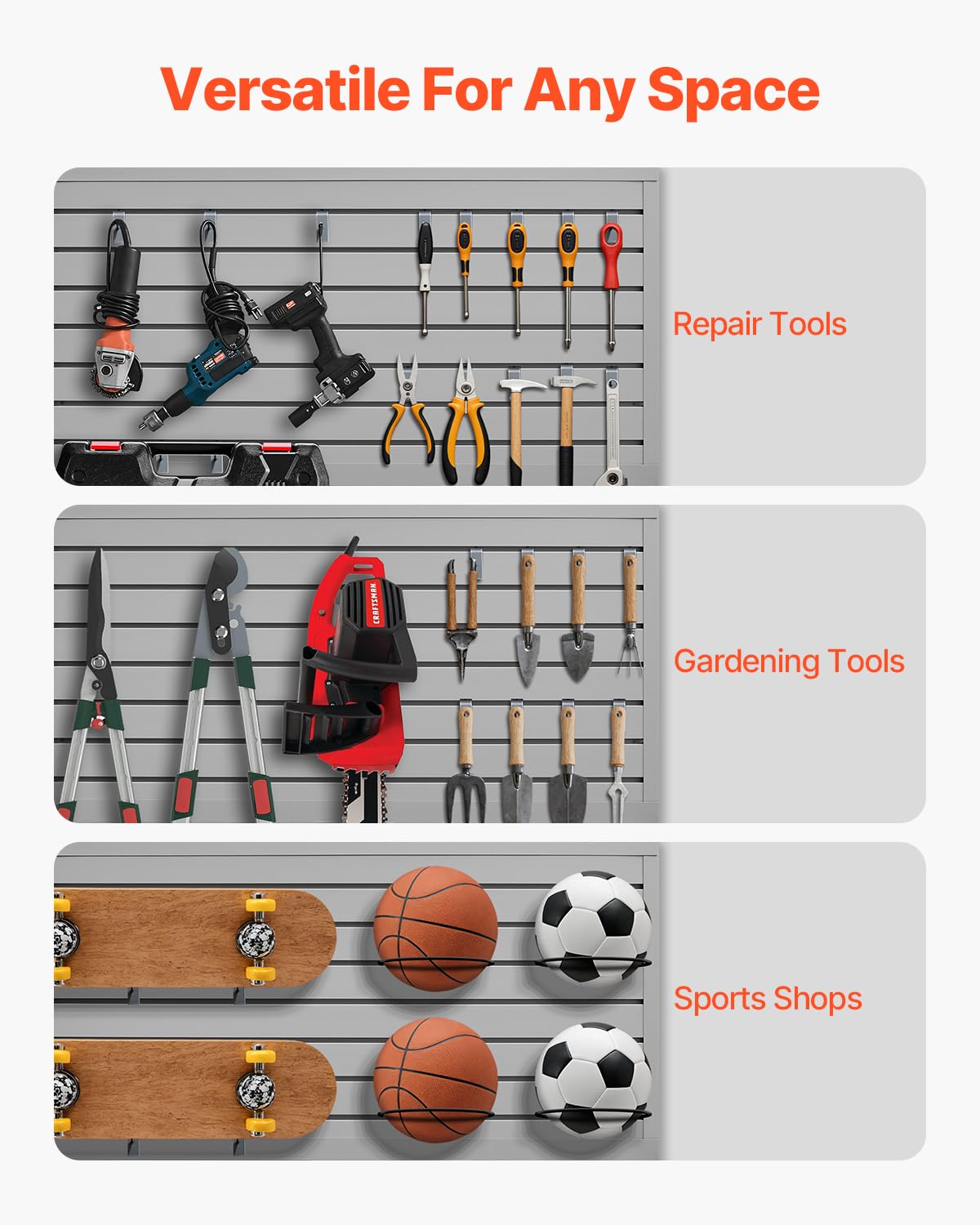 VEVOR Slat Wall Paneling, 2 x 4 ft, PVC Garage Slatwall with Modular Design, Grey Slat Wall Easy-to-Install Adjustable Slatwall Panel with Coupling Structure & DIY Cutting, Fits for Storage & Display VEVOR