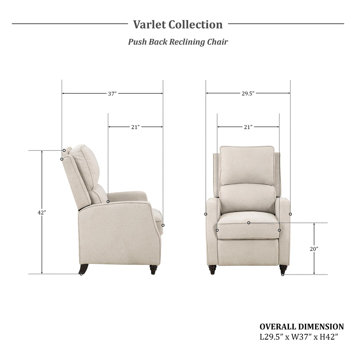 Lexicon Push Back Recliner Chair Living Room, Reclining Sofa Chair, Modern Recliner Sofa Chair, Fabric Recliner Arm Chair for Living Room/Office/Apartment, Beige Lexicon