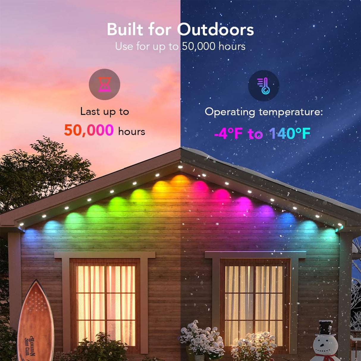 Llamau 50FT Permanent Outdoor Lights - IP65 Waterproof RGB Eaves Lights with Smart App/Remote Control,for Christmas, All Holiday Party, Daily and Accent Lighting, House Roof and Garden Decoration Llamau