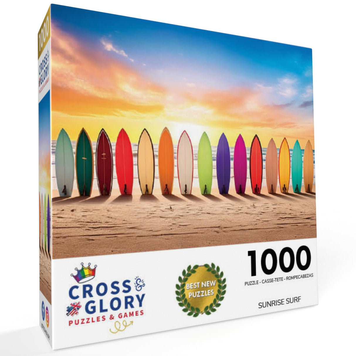 Cross & Glory - Sunrise Surf - 1000 Piece Jigsaw Puzzle for Adults | Vibrant Beach Scene Artwork | Unique Gift Idea Cross & Glory