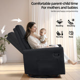 LONWIK Swivel Rocker Recliner Chairs Set of 2, Upholstered Fabric Nursery Rocking Glider Chair with Adjustable Backrest and Footrest, Lay Flat Recliner Single Lazy Sofa for Living Room(Black) LONWIK