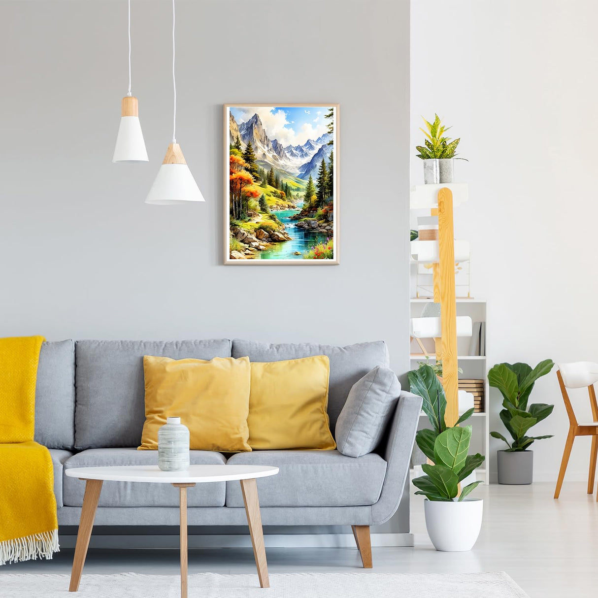 GDYEEH DIY Snowy Mountain 5D Diamond Art Kits, Round Full Drill Sparkling River Stream Diamond Painting Picture, Forest Painting by Numbers Art Kits for Adults Beginners Home Wall Decor 12x16 inch GDYEEH