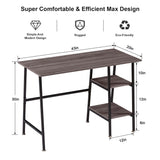 VECELO 43 Inch Computer Desk Writing Study Work Office Table Modern Desk with Shelves Wooden Desk for Home Bedroom,Brown Desk VECELO