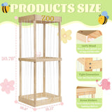 Trycooling Stuffed Animal Zoo Stuffed Animal Storage Wood Plushie Storage Stuffed Animals Zoo Storage Cage with Zoo Pattern Elastic Band for Nursery Play Room Bedroom (Wood) Trycooling