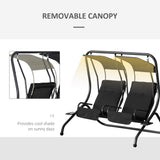 Outsunny Patio Swing Chair with 2 Separate Seats, Outdoor Swing Glider with Removable Canopy and Cup Holders, for Porch, Garden, Poolside, Backyard, Black Outsunny