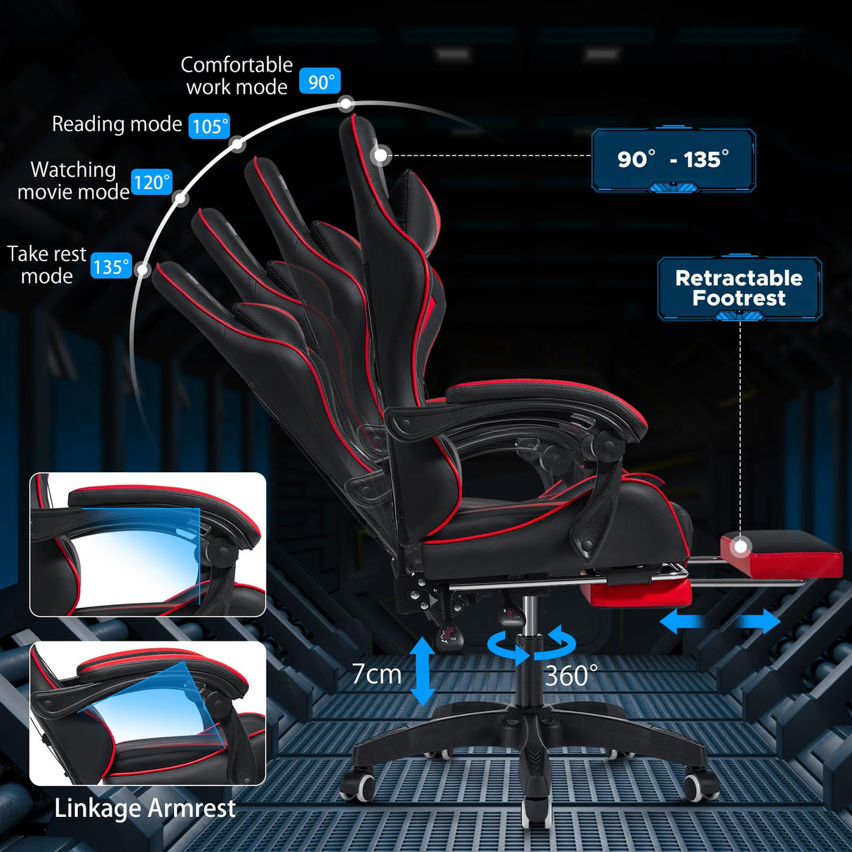HOFFREE Massage Gaming Chair for Kids Computer Gamer Chair with Footrest and Lumbar Support Reclining PC Game Chair with Headrest for Gaming Room Red and Black HOFFREE