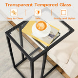 HOOBRO C Shaped End Table Set of 2, Tempered Glass Snack Side Table with Metal Frame, TV Tray Table for Small Space, Sofa Couch and Bed, Modern Style, Black BK03SFP201 HOOBRO