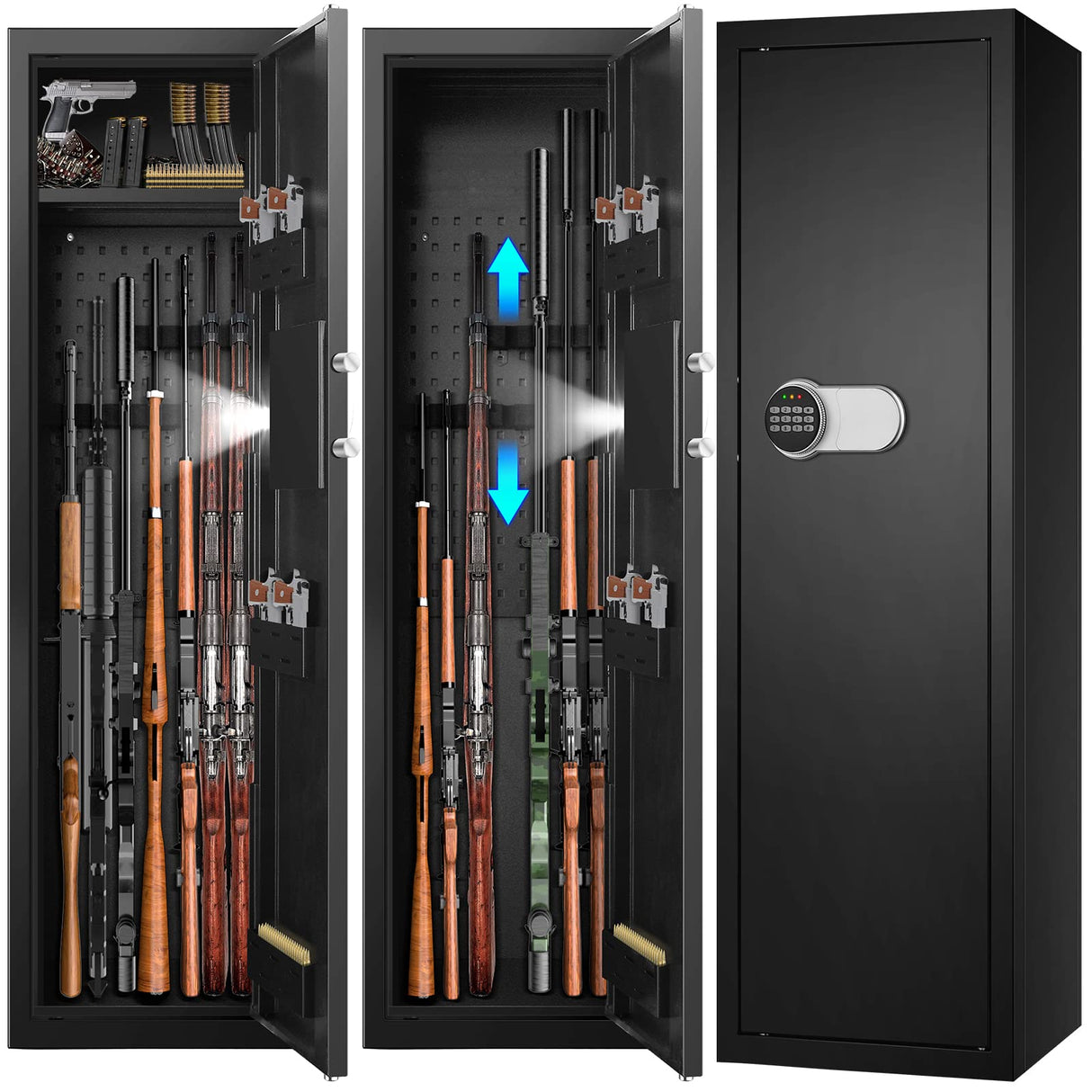 [Upgraded] 6-8 Fireproof Gun Safe Rifle, 51" Deeper and Larger Long Gun Safes for Home, Heavy Duty Anti-Theft Gun Cabinets for Rifles with 3 Pistol Rack & Silent Mode (Us Stock) Tiskgg