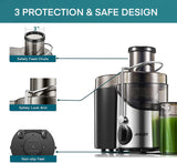 Juicer Machines, Juilist 3" Wide Mouth Juicer Extractor Max Power 800W, for Vegetable and Fruit with 3-Speed Setting, 400W Motor, Easy to Clean Juilist