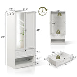 iPormis Wood Armoire Wardrobe Closet with Mirror Door and Drawer, 2 Doors Bedroom Storage Cabinet for Hanging Clothes, White iPormis