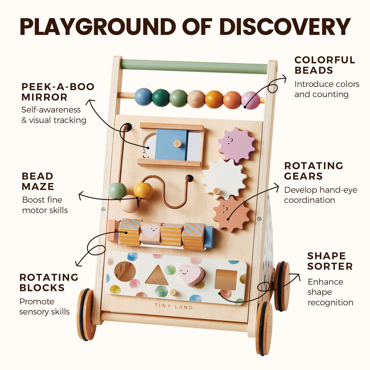 Tiny Land Wooden Baby Walker, Baby Push Walker, Montessori Walker Toy, Adjustable Speed Baby Walker for Boys and Girls, Baby Activity Center, Push Toys for Kids Development Tiny Land