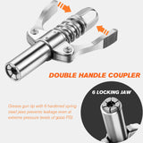 Lnchett Grease Gun with Quick Release Coupler and Towel, 9000 PSI Professional Heavy Duty 14 oz Grease Gun with 18 Inch Spring Flex Hose, 1 Reinforced Coupler, 2 Extension Rigid Pipe and1 Sharp Nozzle Lnchett