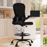 Drafting Chair, Tall Office Chair with Flip-up Armrests Executive Ergonomic Computer Standing Desk Chair, Office Drafting Chair with Lumbar Support and Adjustable Footrest Ring Silybon