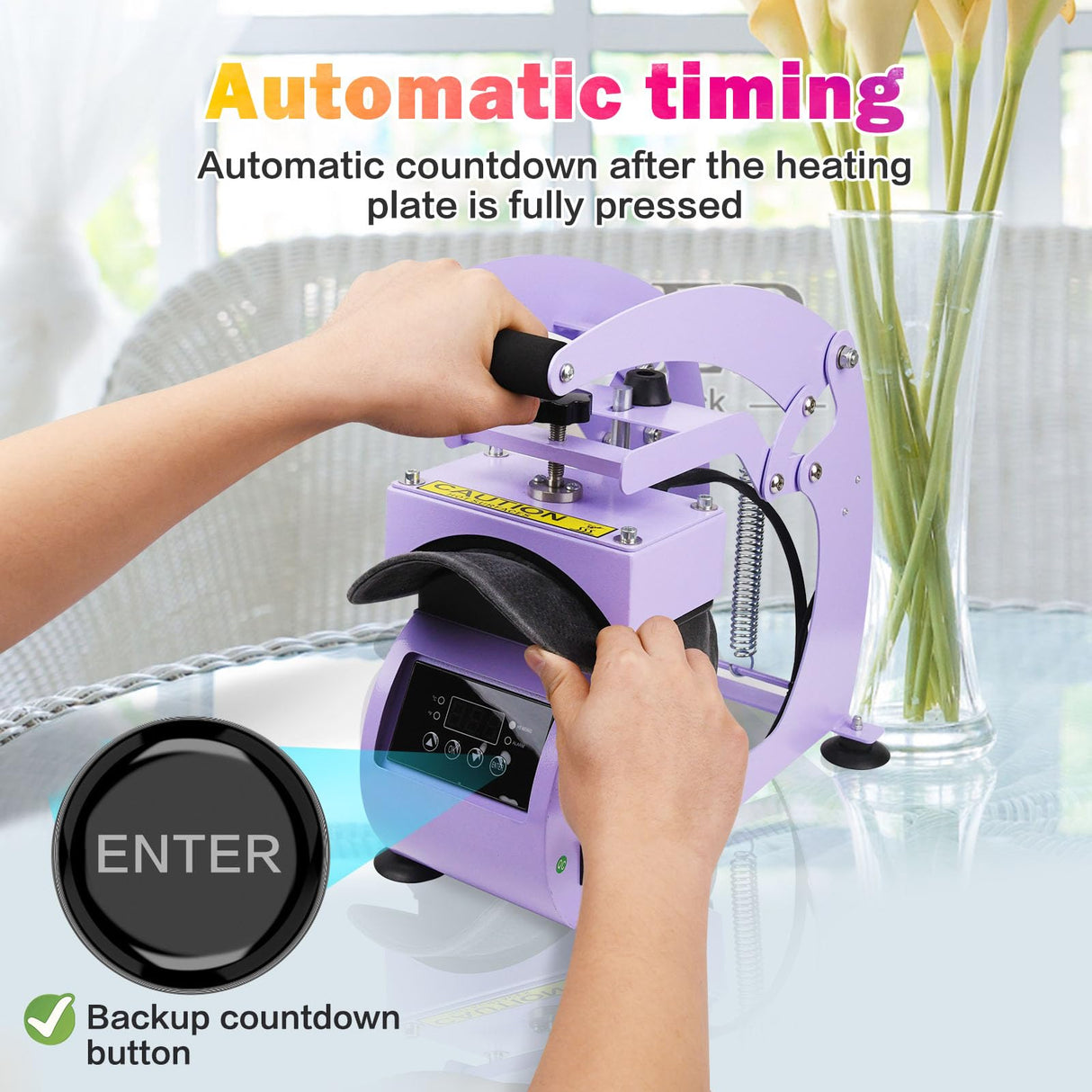 Hat Heat Press Machine for Caps with 2 Interchangeable Platens, Custom Tempe & Timer, 3 Fuses, Auto Start, Provides Sublimation, Heat Transfer and Htv Projects for DIY Hat Designs Haoguo