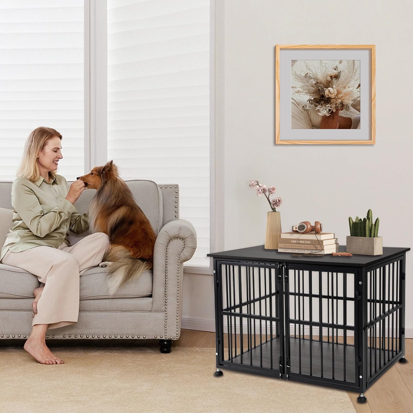 48 Inch Heavy Duty Dog Crate Furniture for Extra Large Dogs, Decorative Pet House End Table, Wooden Cage Kennel Furniture Indoor, XL XXL Dog Crate, Grey