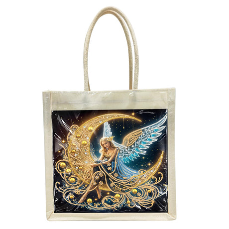 DoxQcs Diamond Art Painting Tote Bag Kit, Shoulder Bags 5D DIY Handbags Reusable Shopping Bags with Handles for Women-Moon Angel DoxQcs