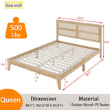 HRVEOCEI Boho Bed Frame Queen with Rattan Headboard, Rattan Bed Frame&Queen Beds Frames with Wood Legs, Solid Wood Beds Frames with Storadge Underneath,Easy Assembly (Oak White, Queens) HRVEOCEI