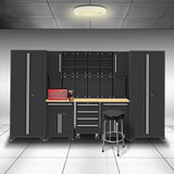 HPDMC Garage Storage Cabinet System - 9-Pc Steel Workshop Set w/Workbench Includes Cabinet Drawers & Pegboard | Gray Tool Organization System for Garage/Workshop HPDMC