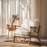 VINGLI Solid Wood Wide Armrests Accent Chair,Upholstered Mid Century Modern Chair with Pillow,Comfy Reading Chair Farmhouse Arm Chair,Chairs Living Room,Bedroom,Guest Room,Linen Fabric,Beige VINGLI