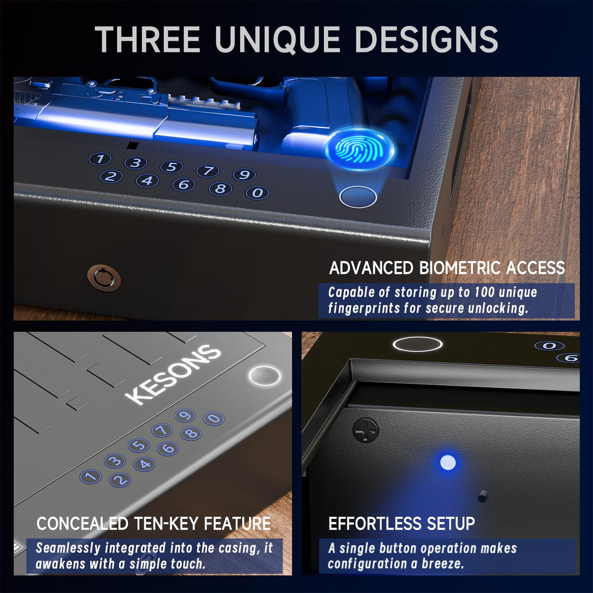 KESONS Gun Safe,Biometric Gun Safe for Pistols,Fingerprint ≤0.1s Quick Access Handgun Safe Pistol Safe with LCD Display for Time Battery/Full-digital Keypad,Safe for Nightstand,car (Frosted Black) KESONS
