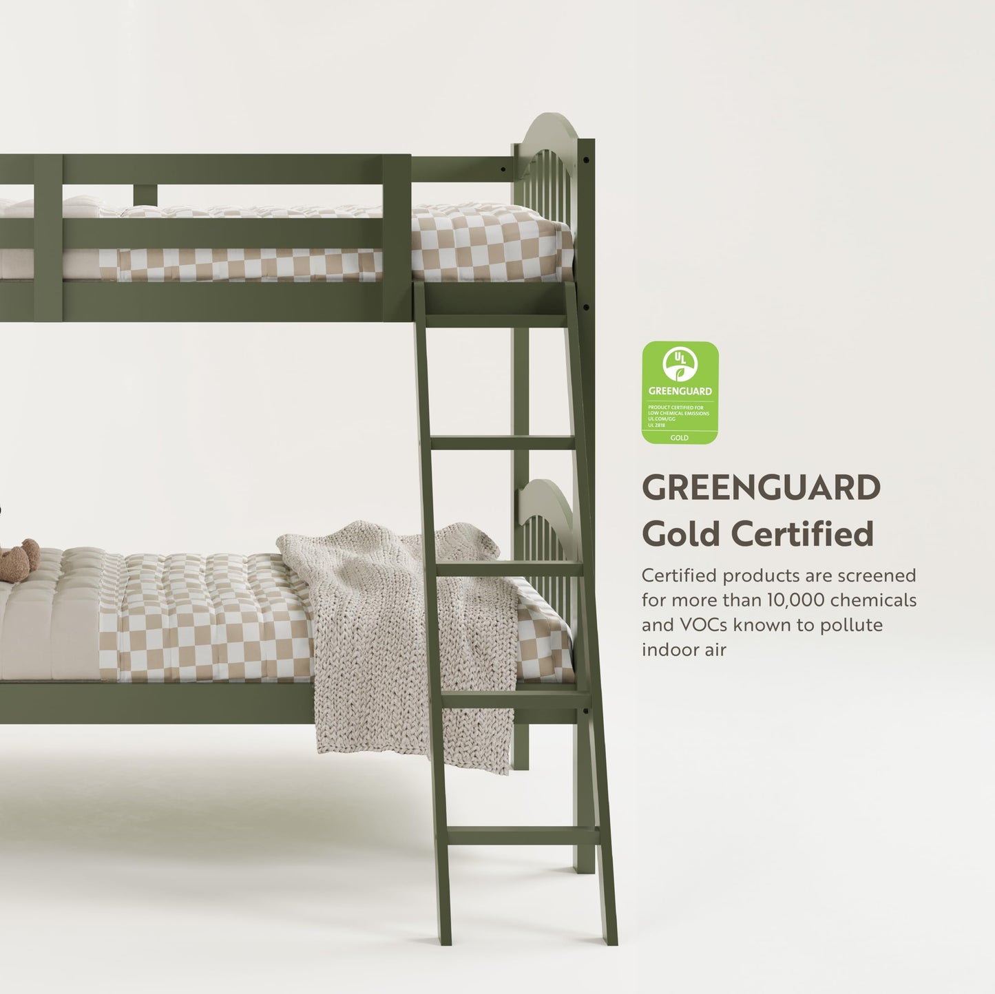 Storkcraft Long Horn Twin-Over-Twin Bunk Bed (Olive) - GREENGUARD Gold Certified, Converts to 2 Individual Twin Beds, Wood Slats, Bunk Bed Twin Over Twin for Kids, Ideal for Kids