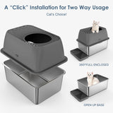 8" Deep Stainless Steel Litter Box with Lid, Top Entry Cat Litter Box for Dog-Proof, Enclosed Cat Litter Pan with Footboard, Odor Control, Anti-Leakage, Non-Sticky, Easy Cleaning (Charcoal Gray) suzzipaws