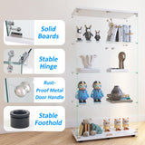 Glass Display Case for Collectibles, Double Door 4 Shelves Lockable Curio Cabinet with LED Lights, Clear Tempered Glass Showcase Cabinet for Home Office Retail Store,13.5" D x 31" W x 65" H,White Fetuero