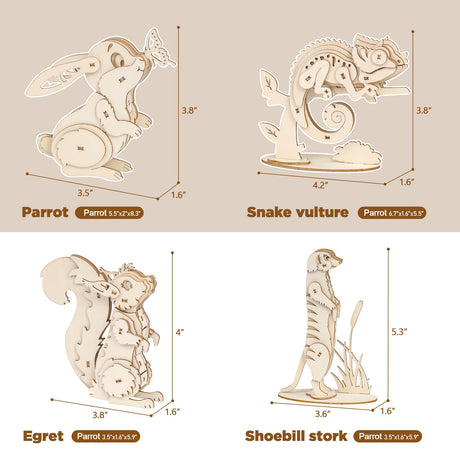ELX Wooden 3D Puzzles for Kids 6+, 4 Piece Set Animal Wooden Models, Wood Building Kits Stem Toys peresents for Kids and Adults… ELX