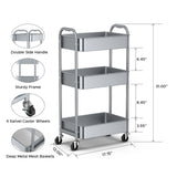 3-Tier Kitchen Cart Multifunctional Rolling Utility Cart with Lockable Wheels，Storage Craft Art Cart Trolley Organizer Serving Cart Easy Assembly for Office, Bathroom, Kitchen, Classroom（silvery-grey） MAX Houser