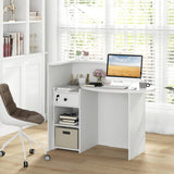 MAT EXPERT Reception Desk, Front Desk with Open Shelves, Lockable Drawer, Round Tabletop, Checkout Counter, Retail Counter, Computer Workstation for Office (White) MAT EXPERT