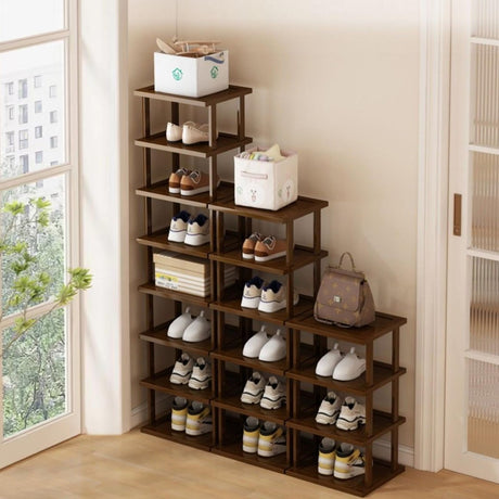 Vertical Shoe Rack - Tall Narrow Shoe Rack Organizer for Small Spaces,7 Tier Bamboo Shoen Shelf for Entryway,Closet,Corner,Doorway,Skinny Shoe Shelf Space Saving Shoe Storage,Free Stackable DIY… AFOORD