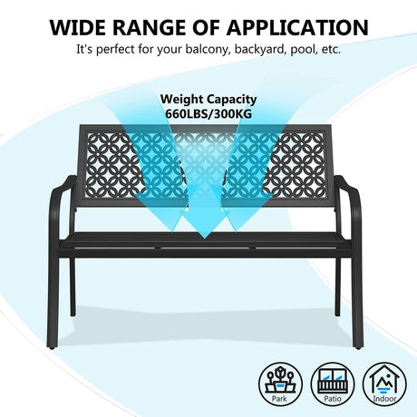 Grand patio 50" Outdoor Bench Garden Bench with Armrests Bench for Outdoors Lawn Yard Porch Black Grand patio