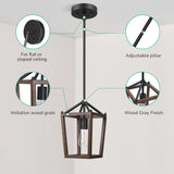 EDISHINE Pendant Lights for Kitchen Island, 1-Light Farmhouse Cage Hanging Light Fixtures, Rustic Wood with Brown Finish, Adjustable Height Pendant Light for Dining Room, Allway and Foyer EDISHINE