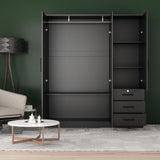 Better Home Products Violet Wardrobe Armoire Closet with Mirror, Three Drawers and 3 Doors. (Black) Better Home Products