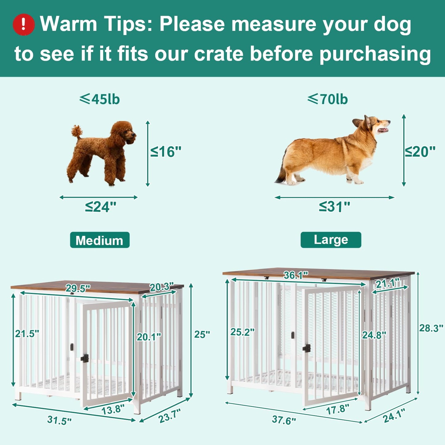 UMXES Heavy Duty Dog Crate Furniture, Fully Assembled exc. Locks, All Metal Frame & Wooden Tabletop, Modern Kennel for Small Dog, End Table, Sturdy, Foldable, White/Rustic Brown - WoodArtSupply