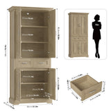 FACBOTALL Kitchen Pantry Storage Cabinet, 71" Tall Storage Cabinet with 4 Doors and 2 Drawers, Utility Kitchen Pantry with Adjustable Shelves for Dining Room Living Room,Light Oak FACBOTALL