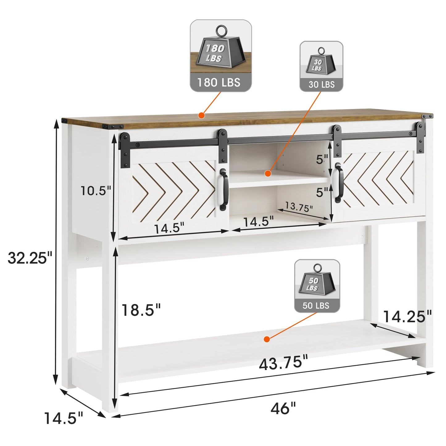 RoyalCraft Farmhouse Entryway Table with Storage, 46" Console Table with Sliding Barn Door, Wood Rustic Sofa Table with Adjustable Shelf for Hallway, - WoodArtSupply