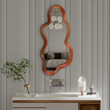 osemy 48"x 22" Irregular Wall Mirror, Walnut Wood Framed Wall Mirror, Asymmetrical Wall Wavy Mirror for Living Room Bedroom Entryway Bathroom Modern Decorative Mirror with Hanging Hooks osemy