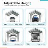 ADVANCE OUTDOOR 10x20 ft Carports Heavy Duty Car Canopy Garage Party Tent Boat Shelter, Adjustable Height from 9.5 ft to 11 ft, White ADVANCE OUTDOOR