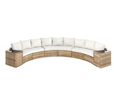 LUXOAK Patio Furniture Sets, 11 Piece Half-Moon Sectional Round Sofa Set, Outdoor Patio Furniture with Cushions & Wedge Table for Beach, Pool, Balcony, Beige LUXOAK