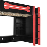 MaiDeHaoo Full Size Wood Gaming Loft Bed with Desk and Multi-Storage Shelves High Loft Bed Frame with LED Lights and Bookshelf for Teens Adults - Red+Black MaiDeHaoo