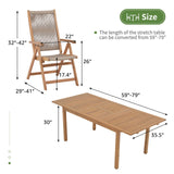 OC Orange-Casual 7 Pieces Patio Dining Set Outdoor Furniture with 6 Foldable Acacia Wooden and Rope Chairs and Large Table for Outdoor,Yard, Garden, Porch，Beige OC Orange-Casual