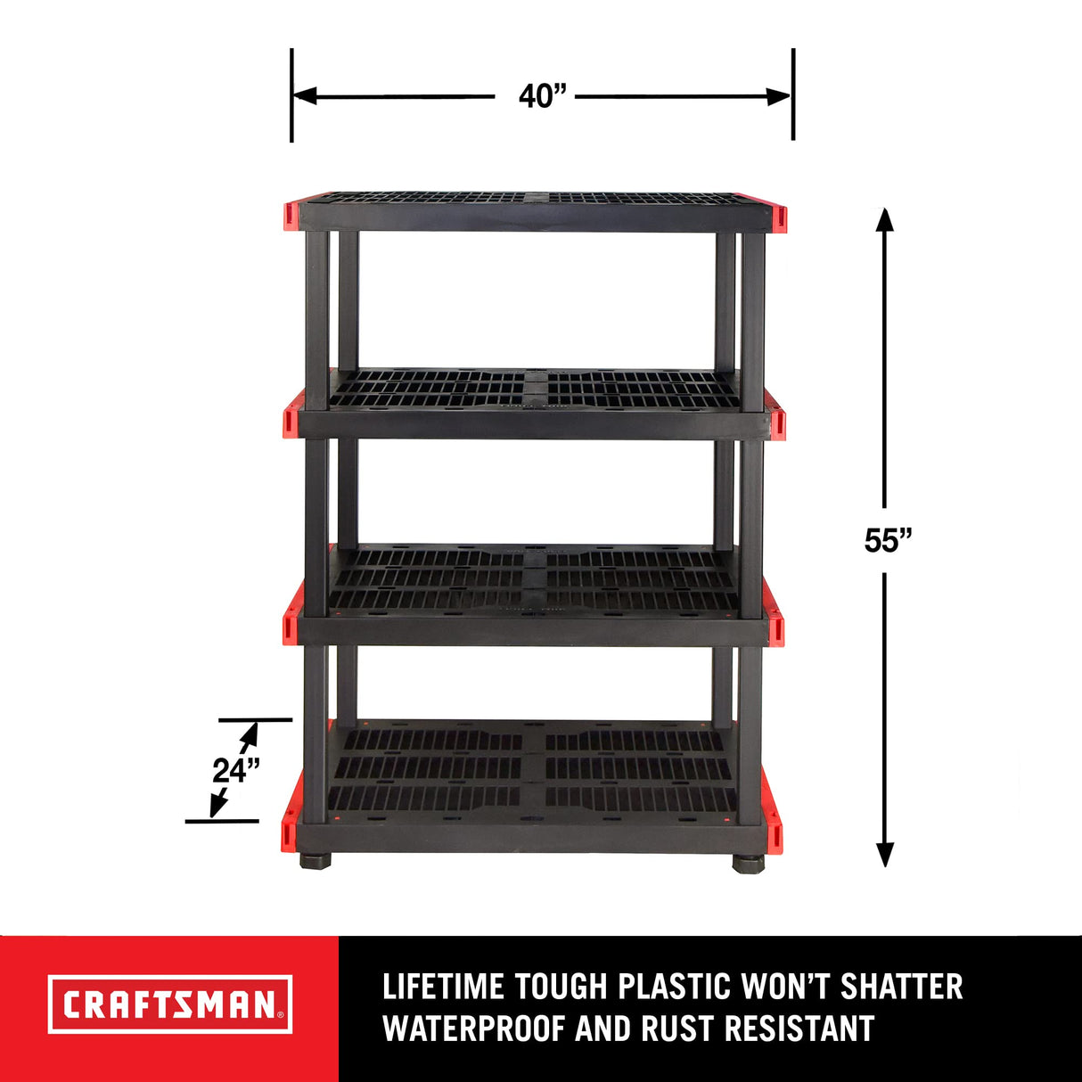 CX Craftsman, 4-Tier Highly Durable Storage Rack, 200lbs/shelf, (55”H x 40”W x 24”D), Interlocking Shelving Unit and Weather-Resistant Design, American Made Garage Shelf CX